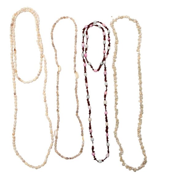 Vintage Shell Necklaces Chain Cowrie Seashell Seeds Beads Ivory White Tan Brown - Picture 7 of 10